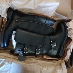 NIB FRYE Black Leather Buckle Boots.